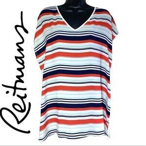 Reitmans Oversized White/Blue&Orange Striped Blouse Size XXL
